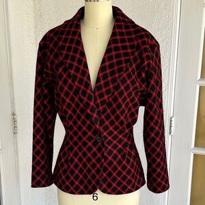 Vintage Ungaro Jacket 1980s  Nipped in Waist Red Black